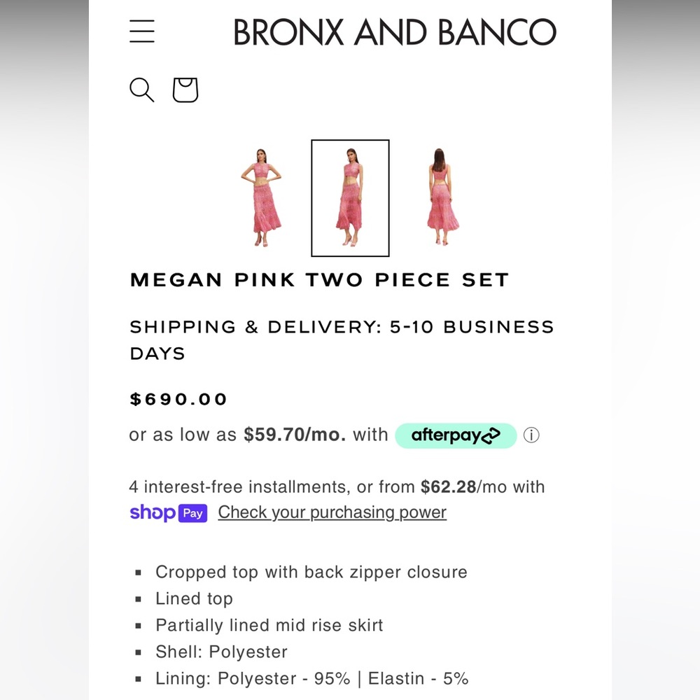 NWOT Bronx and Banco Megan lace floral pink nude two piece set top midi skirt - Picture 2 of 11